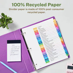 Avery® EcoFriendly Recycled A-Z Dividers, Multicolor, Ready Index® Customizable Table of Contents, 1 Set (11085)