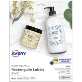 Avery® Glossy Clear Labels, 2" x 3", Sure Feed™ Technology, Print-to-the-Edge, Easy Peel®, Laser/Inkjet, Permanent, 40 Blank Rectangle Labels Total (27952)