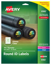 Avery® Round Labels, Permanent Adhesive, Glossy, Clear, 1-5/8" Diameter, 500 Labels (6582)