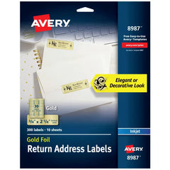 Avery® Foil Mailing Labels, Gold, 3/4" x 2-1/4", 300 Labels (8987)