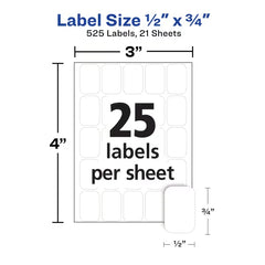 Avery® Multi-Use Removable Labels, 1/2" x 3/4", White, Non-Printable, 525 Rectangle Labels Total (6737)
