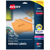Avery® Glossy Clear Easy Peel® Address Labels, 1" x 2-5/8", 210 Labels (6585)
