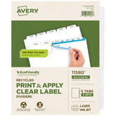 Avery® EcoFriendly Recycled Dividers, 5-Tab, White, Index Maker® Print and Apply Clear Label Strip, 5 Sets (11580)