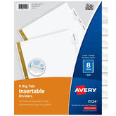 Avery® Big Tab™ Insertable Dividers for 3 Ring Binders, 8-Tab Set, White Paper, Clear Tabs, 1 Binder Divider Set (11124)