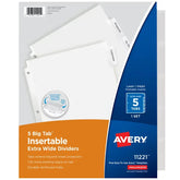 Avery® Extra-Wide Big Tab™ Insertable Tab Dividers, 5-Tab, Clear Tabs, Works With Sheet Protectors (11221)