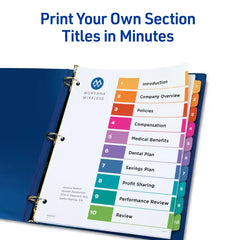Avery® Ready Index® Dividers, 10 Tab Sets, Customizable Table of Contents, Multicolor Tabs, 3 Sets (11072)