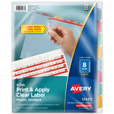 Avery® Print & Apply Clear Label Translucent Plastic Dividers, Index Maker® Easy Apply™ Printable Label Strip, 8 Multicolor Tabs, 5 Sets (12433)