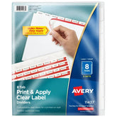 Avery® Print & Apply Clear Label Dividers, Index Maker® Easy Apply™ Printable Label Strip, 8 White Tabs, 5 Sets (11437)