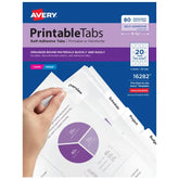 Avery® Printable Tabs, Plastic, Self-Adhesive, Repositionable, 1-3/4" White, 80 Tabs (16282)