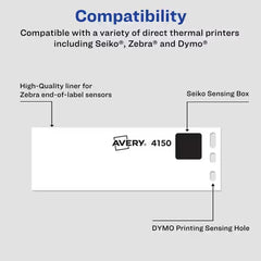 Avery® Direct Thermal Address Labels, 1-1/8" x 3-1/2", White, Permanent, 2 Rolls, Total of 260 Labels (4150)
