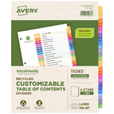Avery® EcoFriendly Recycled A-Z Dividers, Multicolor, Ready Index® Customizable Table of Contents, 1 Set (11085)