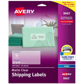 Avery® Shipping Labels with Sure Feed®, 2" x 4", Matte Clear, 250 Blank Mailing Labels (8663)