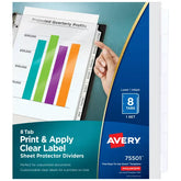 Avery® Print & Apply Clear Label Sheet Protector Dividers, Index Maker® Easy Peel™ Printable Labels, 8 White Tabs (75501)