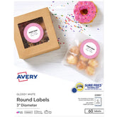 Avery® Glossy White Labels with Sure Feed® Technology, 3" Round Labels, Print to the Edge, Laser/Inkjet, 60 Labels (22891)