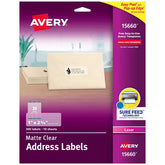 Avery® Matte Clear Address Labels, Sure Feed™ Technology, Laser, 1" x 2-5/8", 300 Labels (15660)