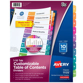 Avery® Ready Index® Dividers, 10 Tab Sets, Customizable Table of Contents, Multicolor Tabs (11135)