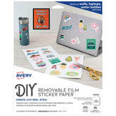 Avery DIY Removable Film Sticker Paper, 8-1/2" x 11", Surface Safe Adhesive, Laser & Pigment-Inkjet, 3 Sheets (61512)