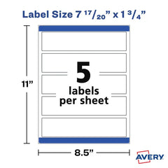 Avery® 7-17/20" x 1-3/4" Wraparound Rectangle Labels with Sure Feed™, 50 Labels, Permanent Adhesive, Textured White (22838)