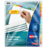 Avery® Print & Apply Clear Label Dividers, Index Maker® Easy Apply™ Printable Label Strip, 12 Multicolor Tabs, 5 Sets (11405)