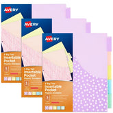 Avery® Big Tab™ Plastic Dividers with Pockets, 5-Tab, Pastel Designs, Works With Sheet Protectors, 3 Sets (11255)