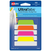 Avery® Ultra Tabs®, Assorted Neon Colors, 2.5" x 1", 48 Repositionable Margin Tabs, 2-Sided Writable (74865)