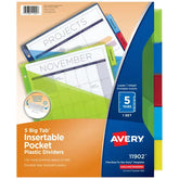 Avery® Big Tab™ Dividers, 5-Tab, Plastic Binder Dividers with Pockets, Multicolor, Works With Sheet Protectors (11902)