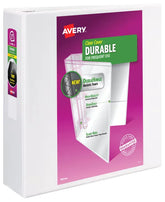 Avery® Durable View Binder, 3" Slant Rings, 600-Sheet Capacity, DuraHinge™, White (17042)