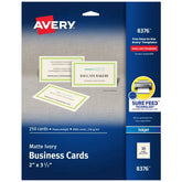 Avery® Printable Business Cards with Sure Feed™, 2" x 3.5", Ivory, 250 Blank Cards for Inkjet Printers (8376)