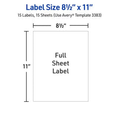 Avery Sticker Paper, 8-1/2" x 11", Matte White, Repositionable, Laser & Inkjet Compatible, 15 Full-Size Sheets (3383)