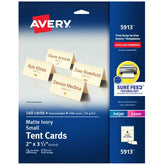 Avery® Print-to-the-Edge Tent Cards with Sure Feed® Technology, 2" x 3-1/2", Ivory, 160 Place Cards Total (5913)