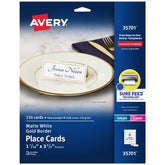 Avery® Gold Border Place Cards with Sure Feed® Technology, 1-7/16" x 3-3/4", White, 150 Printable Tent Card (35701)