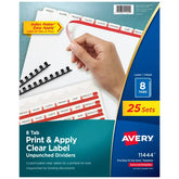 Avery® Print & Apply Clear Label Unpunched Dividers, Index Maker® Easy Apply™ Printable Label Strip, 8 White Tabs, 25 Sets (11444)