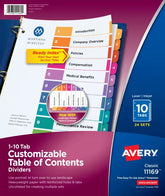 Avery® Ready Index® 10 Tab Binder Dividers, Customizable Table of Contents, Multicolor Tabs, 24 Sets (11169)