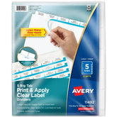 Avery® Big Tab™ Print & Apply Clear Label Dividers, Index Maker® Easy Apply™ Printable Label Strip, 5 White Tabs, 5 Sets (11492)