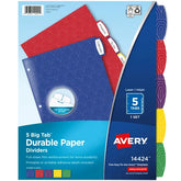 Avery® Big Tab™ Durable Paper Dividers, 5-Tab Set, Assorted Primary Colors, Easy Peel® Labels (14424)
