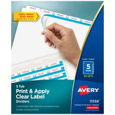 Avery® Print & Apply Clear Label Dividers, Index Maker® Easy Apply™ Printable Label Strip, 5 White Tabs, 50 Sets (11556)