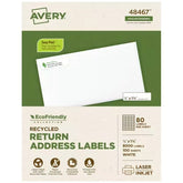 Avery® EcoFriendly Recycled Return Address Labels, 1/2" x 1-3/4", White, Permanent, 8,000 Printable Labels (48467)