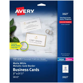 Avery® Business Cards with Metallic Gold Borders, 2" x 3-1/2", 100 Total, Laser/Inkjet Printable Business Cards (3327)