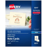 Avery® Embossed Note Cards with Envelopes, 4-1/4" x 5-1/2", Matte Ivory, Inkjet Printer Compatible, 60 Total (8317)