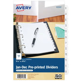 Avery® Jan-Dec Mini Dividers, 12 Tabs per Set, 8.5" x 5.5", Pre-printed Tabs, 1 Binder Divider Set (11315)