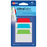 Avery® Ultra Tabs®, Red/Blue/Green, 2" x 1.5", 48 Repositionable Multiuse Tabs, 2-Side Writable (74757)