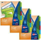 Big Tab™ Plastic Insertable Dividers with Double Pocket, Multicolor, 5Tab, 3 Sets (71906)