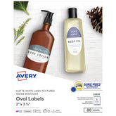 Avery® 2" x 3-1/3" Water-Resistant Oval Labels, 80 Labels, Permanent Adhesive, Textured Matte White (22829)