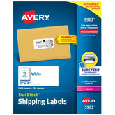 Avery® TrueBlock® Shipping Labels with Sure Feed®, 2" x 4", White, 2,500 Blank Mailing Labels (5963)