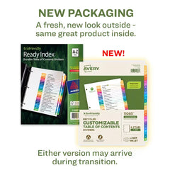 Avery® EcoFriendly Recycled A-Z Dividers, Multicolor, Ready Index® Customizable Table of Contents, 1 Set (11085)