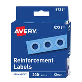 Avery® Self-Adhesive Hole Reinforcement Stickers, 1/4" Diameter, Clear, Non-Printable, 200 Total (5721)