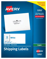 Avery® Shipping Labels for Copiers, Permanent Adhesive, 2" x 4-1/4", 1,000 Labels (5352)