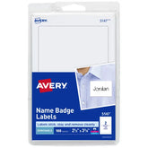 Avery® Adhesive Name Badge Labels, 2-1/3" x 3-3/8", White, 100 Removable Name Badges (05147)