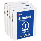 Avery® Standard View Mini Binders, 1" Round Rings, 175-Sheet Capacity, 1.4-Inch Wide Spine, 4 White Binders (17702)