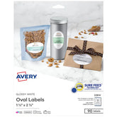 Avery® 1-1/2" x 2-1/2" Oval Labels with Sure Feed, 90 Labels, Permanent Adhesive, Glossy White (22814)